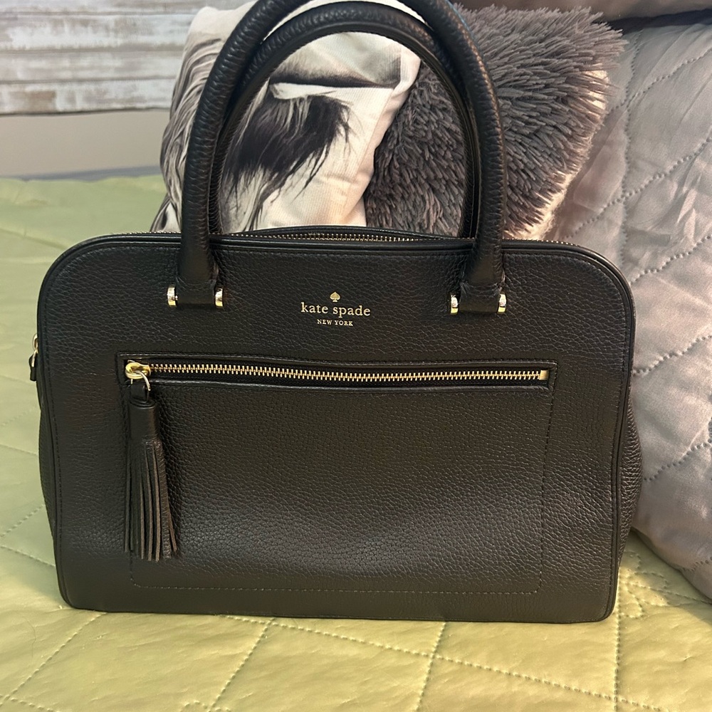 kate spade Black Pebbled Leather Tassel Satchel